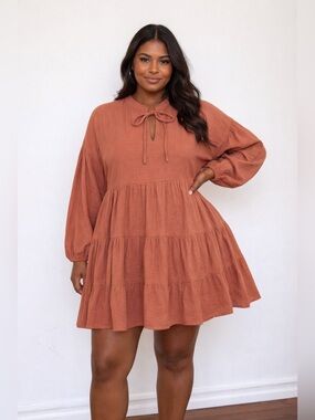 VICI - Terracotta Mini Dress in 100% cotton. Large